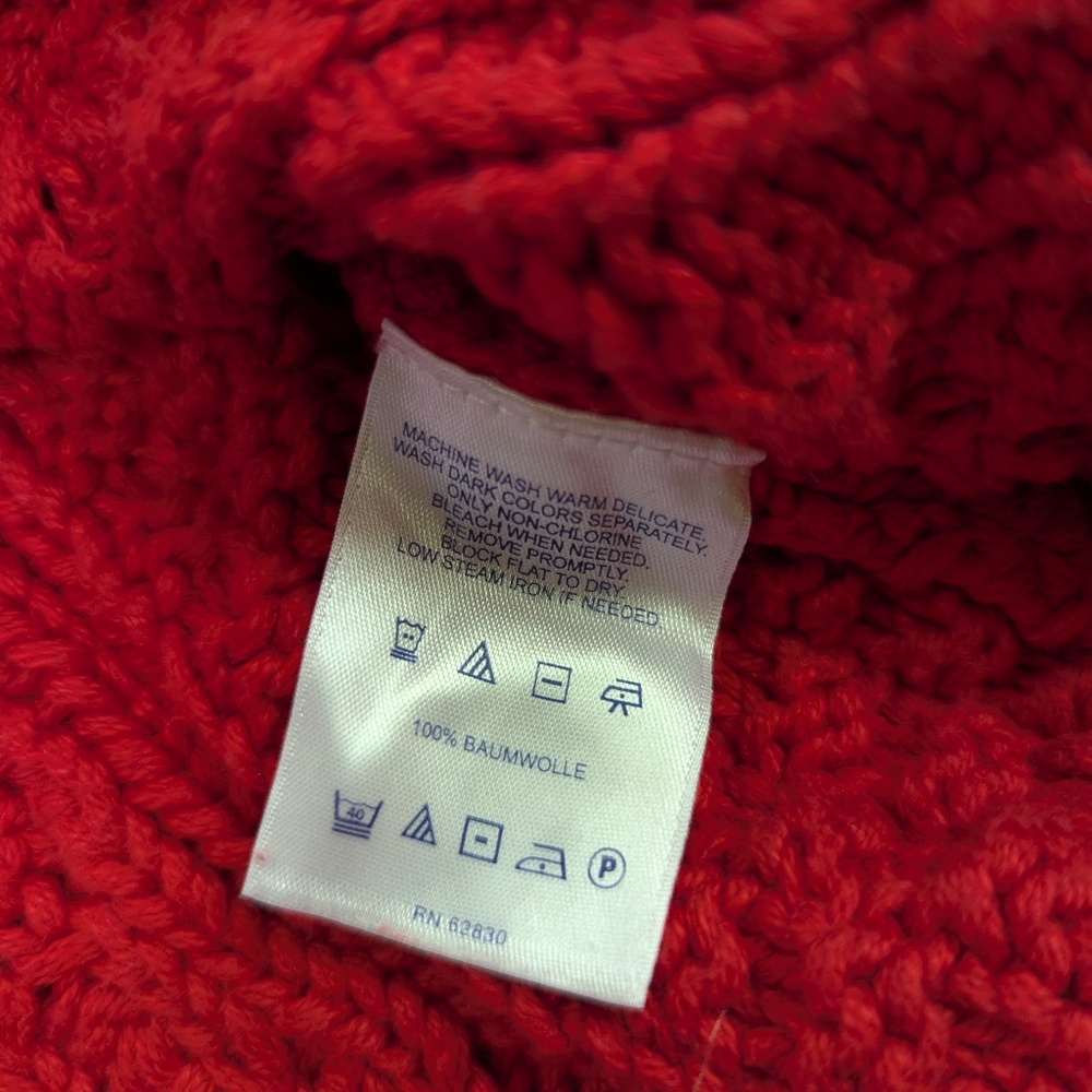 Lands' End Drifter Chunky Cable Knit Turtleneck Sweater In Red - Picture 11 of 12